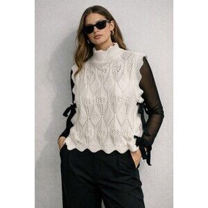 Fashion Nova Cream Cable Knit Sleeveless Sweater Vest w/ Side Bow Ties Size XL